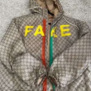 Gucci Beige Windbreaker with Yellow, Red, and Green Accents